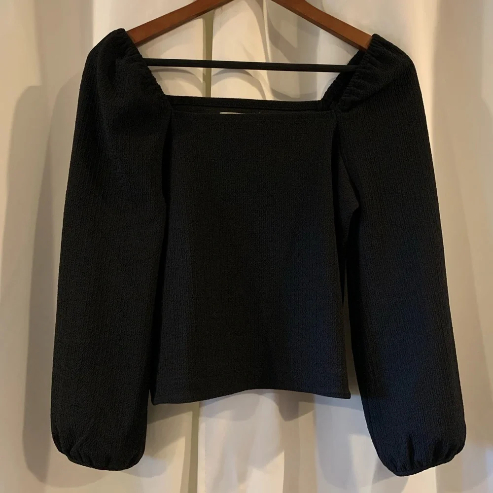 Madewell Crepe Square‎ Neck Puff-Sleeve Top Blouse XS